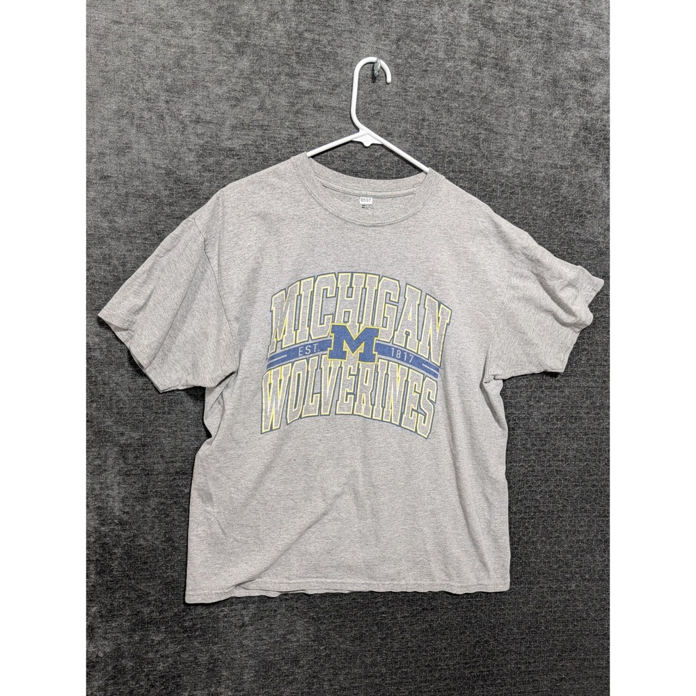 J America Michigan Wolverines T Shirt Mens XL Gray Short Sleeve NCAA College Tee